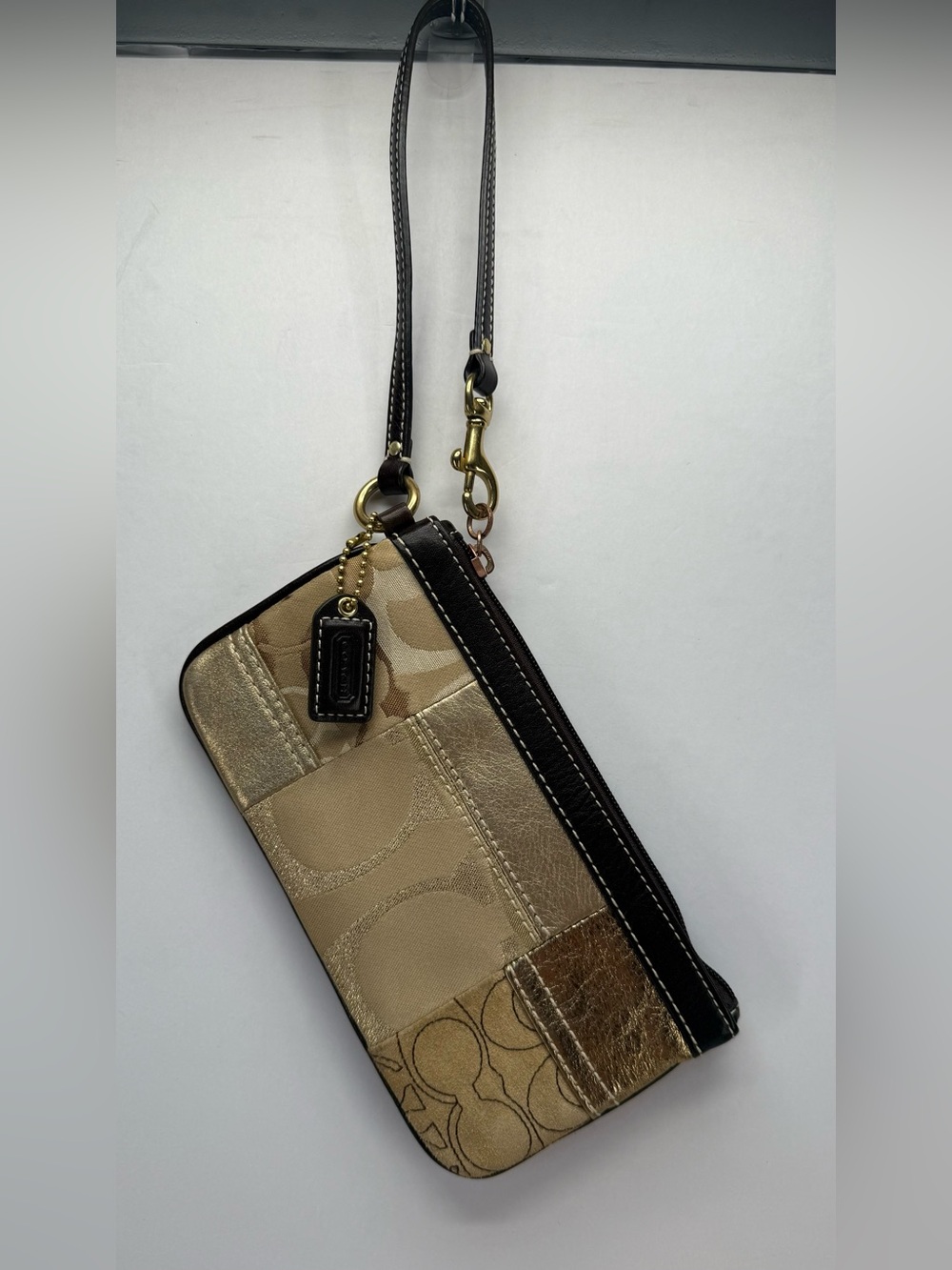 Vintage Y2K Coach Metallic Patchwork Wristlet - Gold and Tan